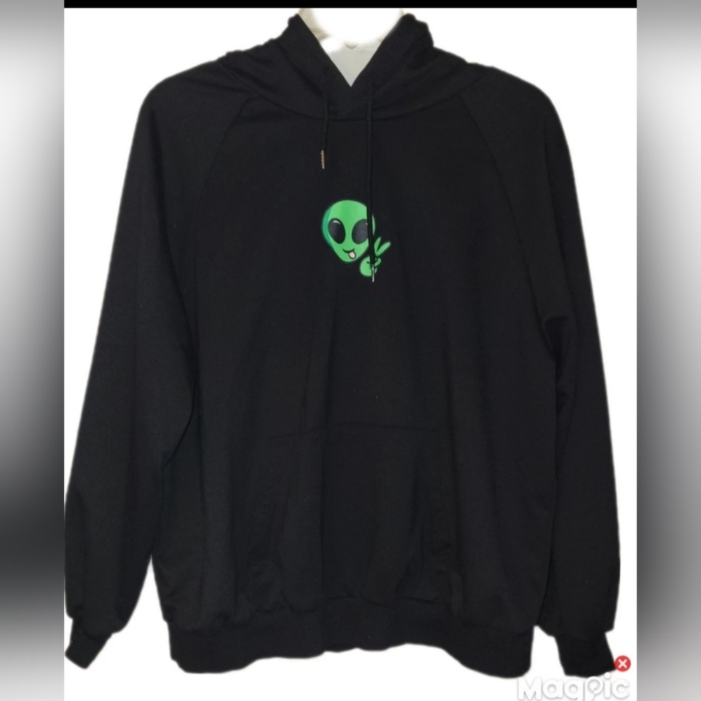 Romwe Black Green Alien Pullover Hoodie Sweatshirt Size Med (US 6) Women's...